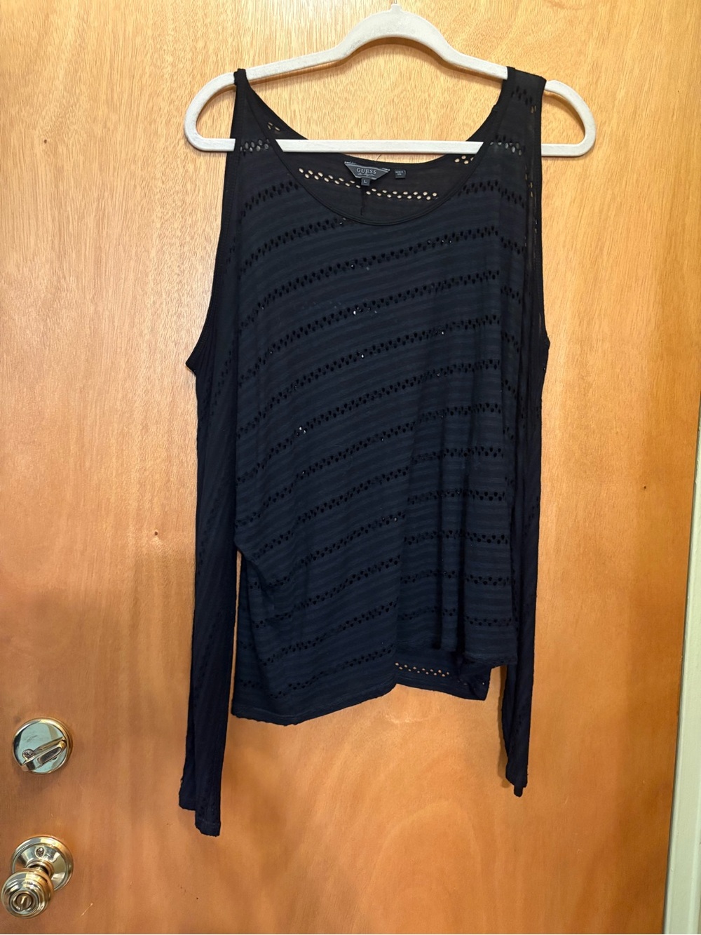 Guess Black Open-Knit Cold Shoulder Shirt